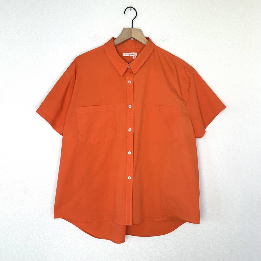 Fresh Produce Orange Oxford Camp Button Up Shirt Size XL Cotton Blend